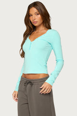 Yael Contrast Stitch Henley Top