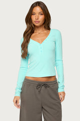 Yael Contrast Stitch Henley Top