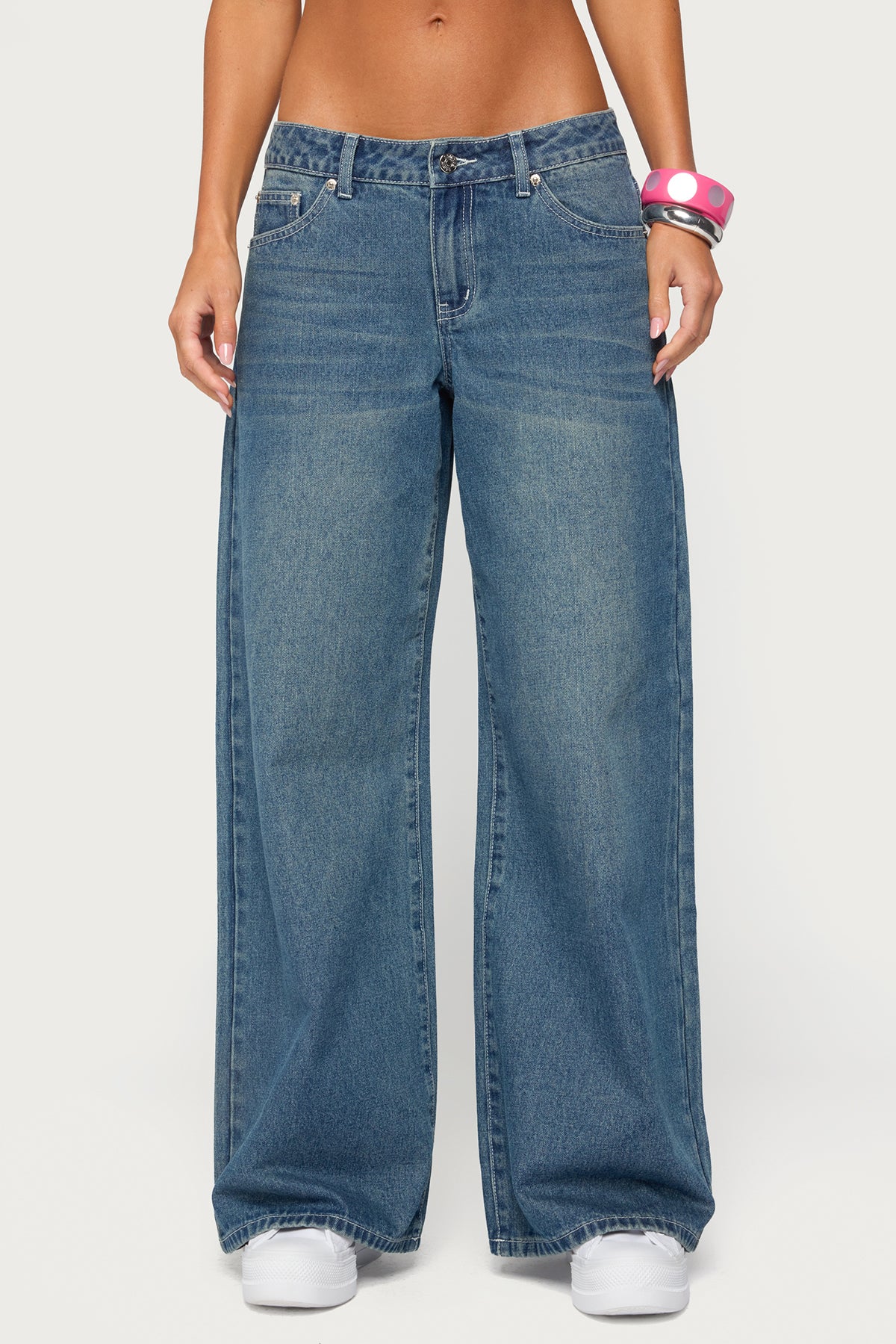 Contrast Stitch Low Rise Baggy Jeans