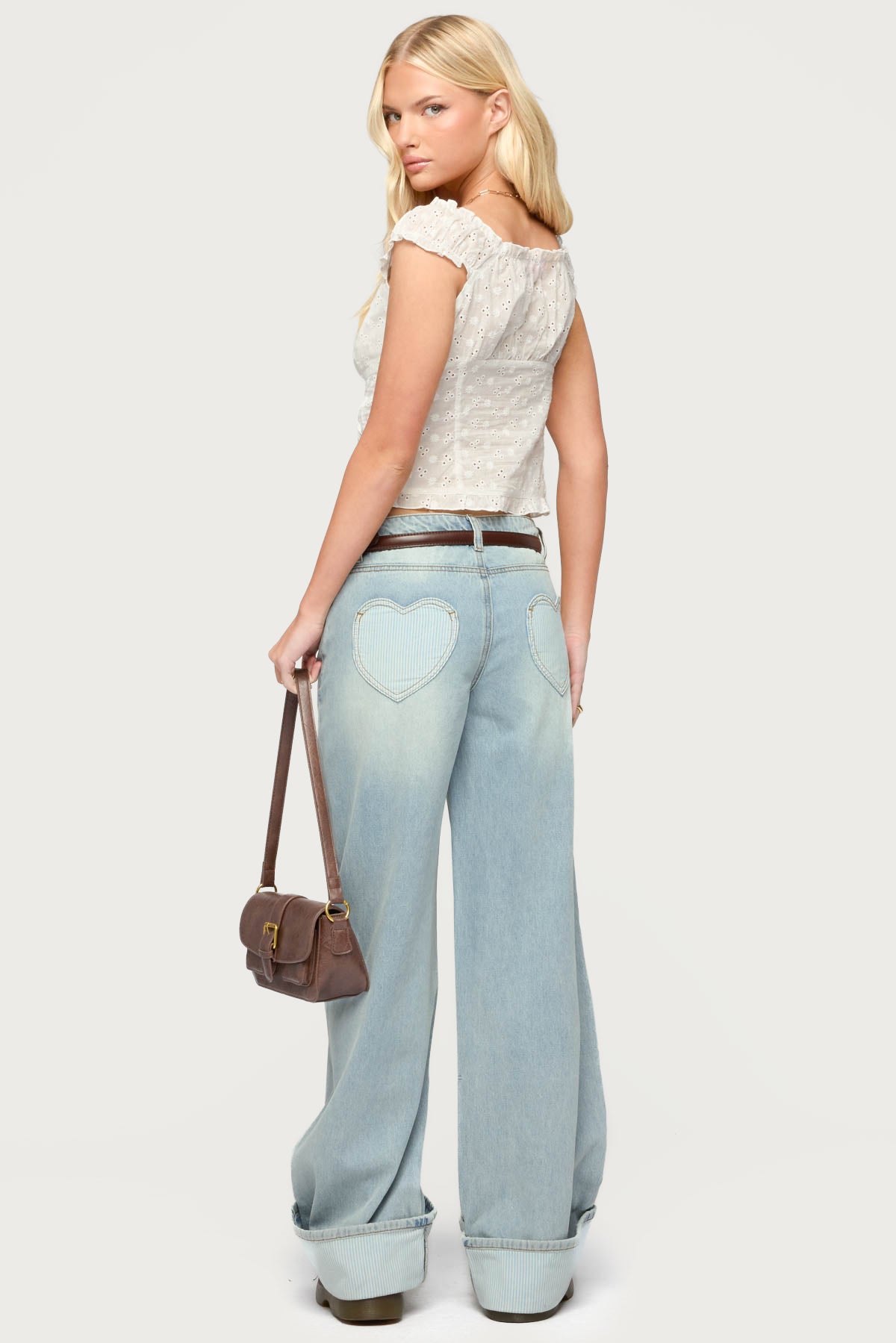 Contrast Heart Low Rise Baggy Jeans