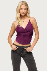 Elenie Fringed Cowl Neck Top