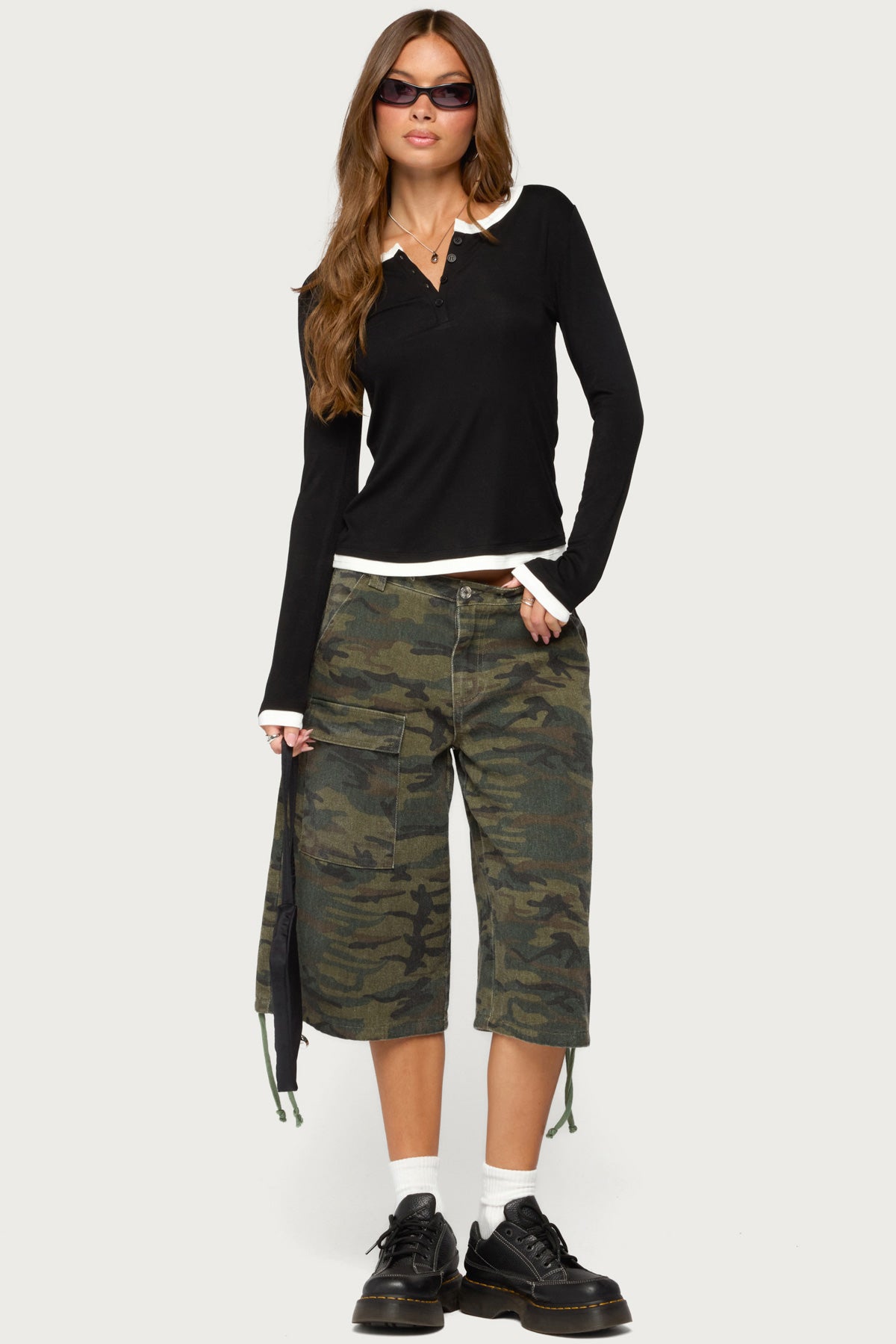 Contrast Layered Look Henley Top