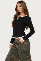 Contrast Layered Look Henley Top
