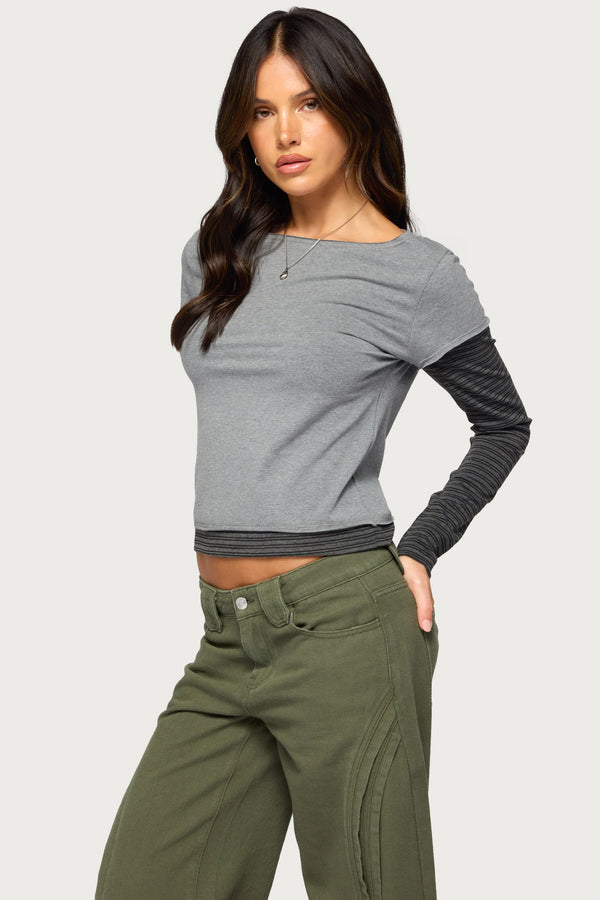 Layered Stripey Long Sleeve T Shirt view 1