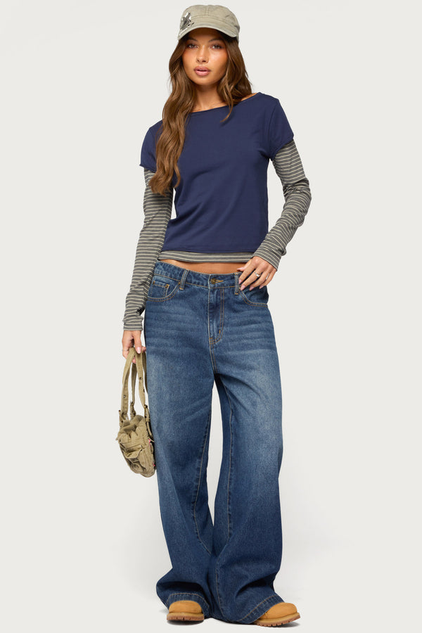 Layered Stripey Long Sleeve T Shirt