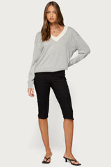 Marie Contrast Lacey V Neck Sweater