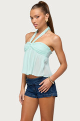 Pleated Chiffon Babydoll Halter Top