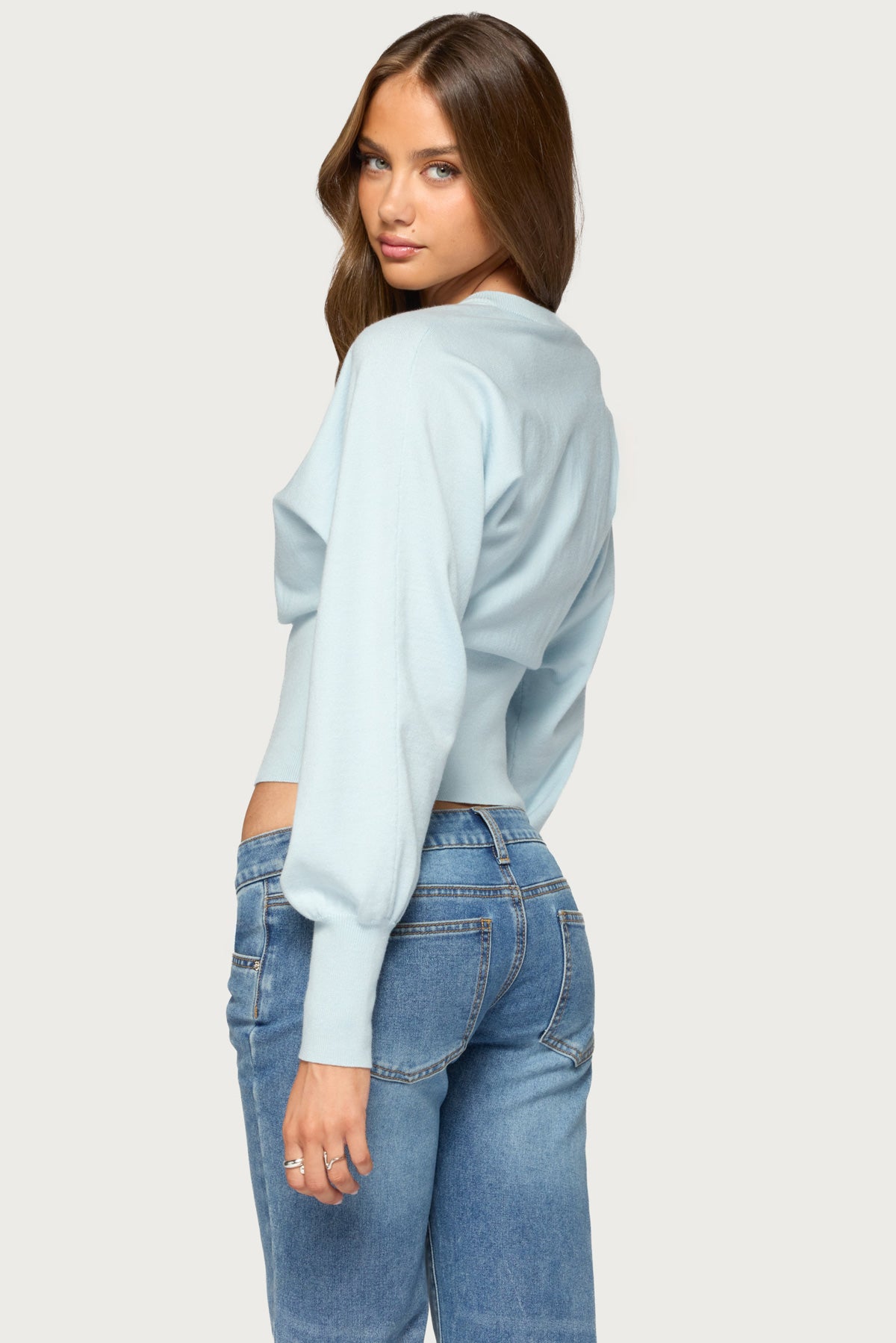 Maizy Puff Sleeve Scalloped Knit Cardigan