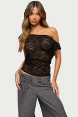 Kessa Sheer Lace Off Shoulder Top