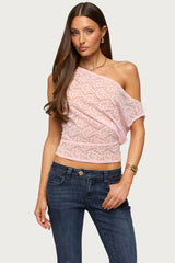 Kessa Sheer Lace Off Shoulder Top