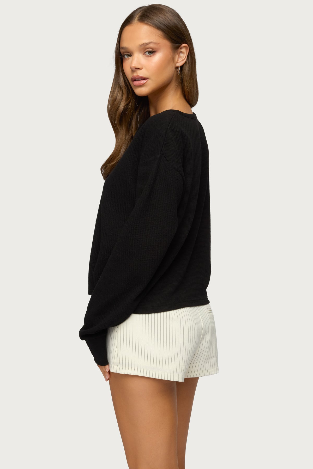 Deni Long Sleeve Henley Waffle Top