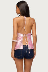 Ellorie Backless Sequin Halter Top