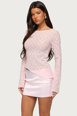 Mare Asymmetric Gem Sheer Lace Top