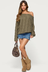 Nellie Off Shoulder Cable Knit Sweater