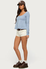 Sare Striped Babydoll Henley Top