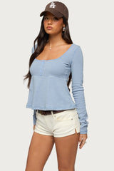 Sare Striped Babydoll Henley Top