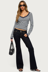 Kimi Striped Long Sleeve V Neck Top