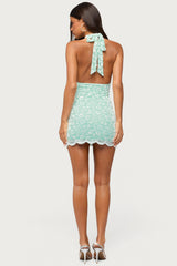 Alizah Scalloped Lace Halter Mini Dress