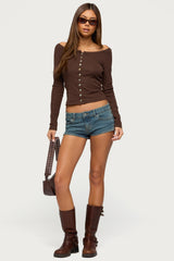 Cameo Boat Neck Button Up Top