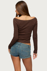 Cameo Boat Neck Button Up Top