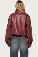 Jaicee High Neck Oversized Faux Leather Jacket