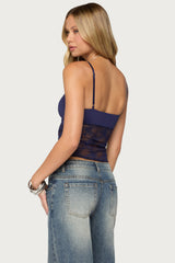 Damarie Cutout Ruched Sheer Lace Top