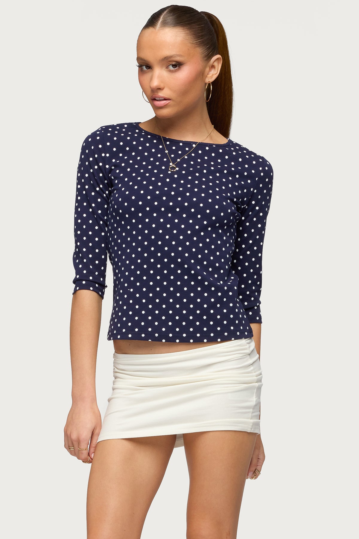 Lela Polka Dot Quarter Sleeve Top