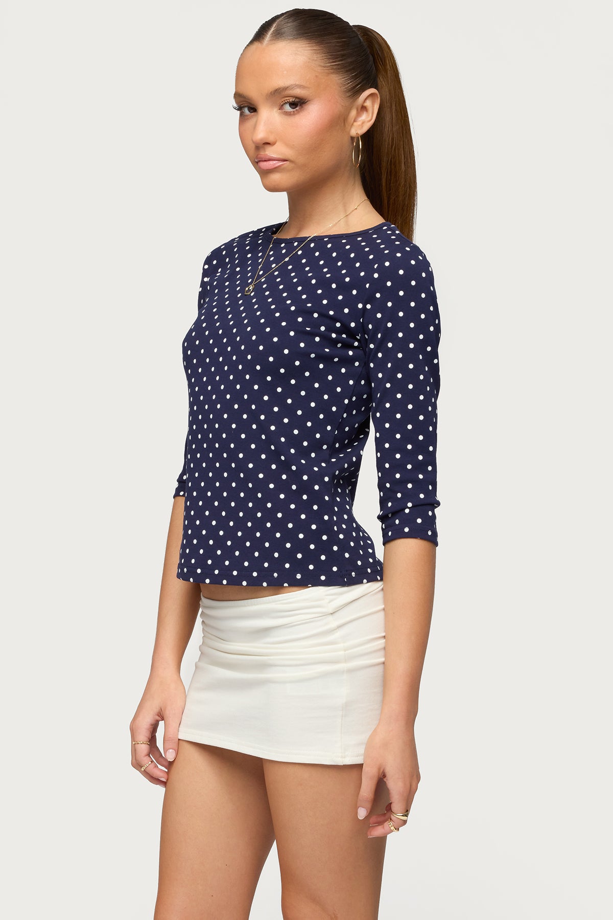 Lela Polka Dot Quarter Sleeve Top