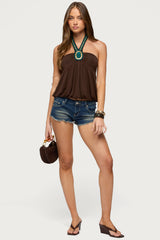 Polie Beaded Bubble Jersey Halter Top