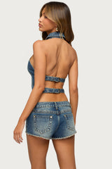 Gaya Backless Zip Up Denim Top