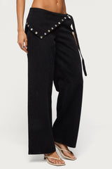Button Foldover Low Rise Baggy Jeans