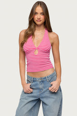 Maylah Keyhole Striped Textured Halter Top