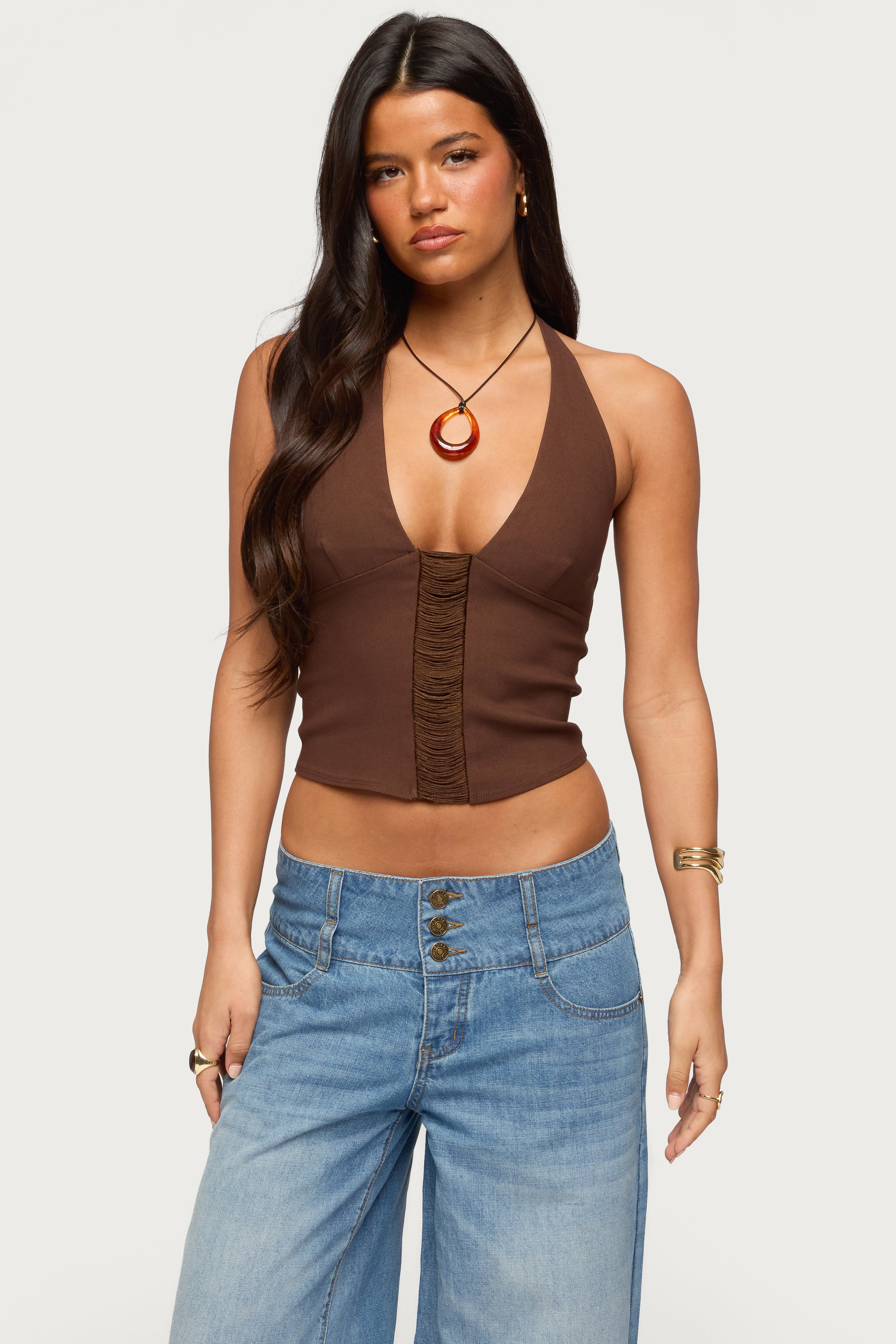Alira Fringed Panel Halter Top – edikted
