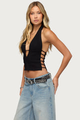 Aneera Cutout Plunging Halter Top