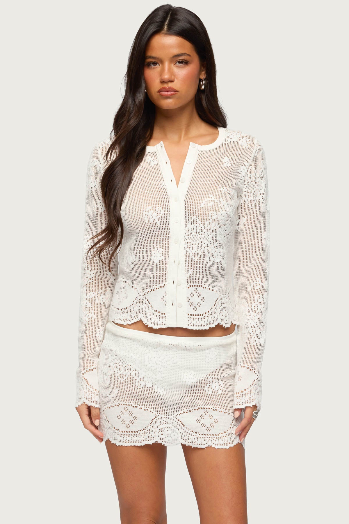 Rusa Button Up Sheer Crochet Top – edikted