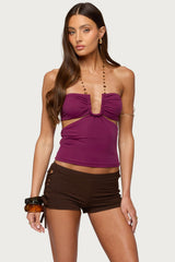 Delyth Stone Chain Cutout Top