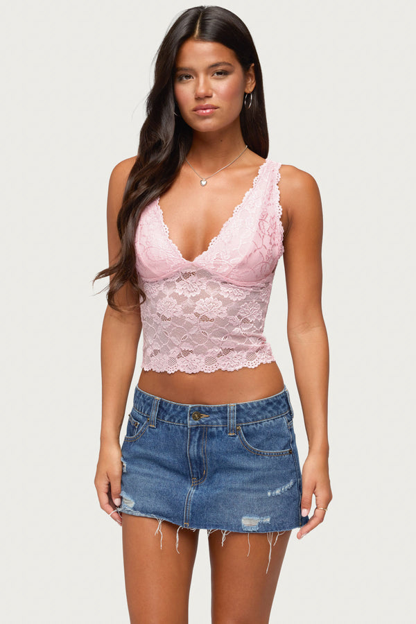 Vanya Sheer Lace V Neck Top