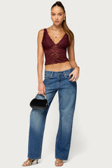 Vanya Sheer Lace V Neck Top