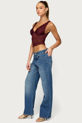Vanya Sheer Lace V Neck Top