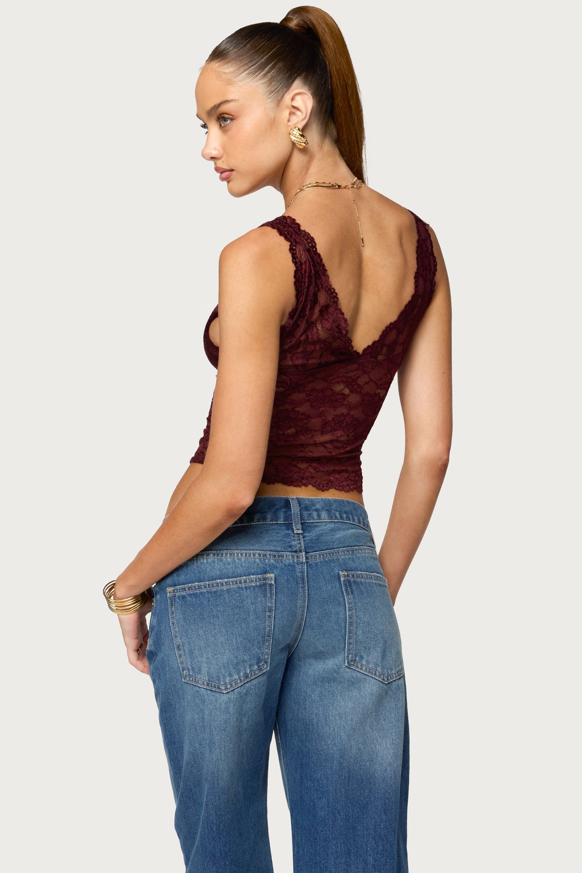 Vanya Sheer Lace V Neck Top