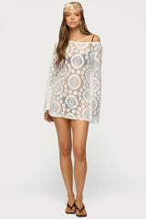 Off Shoulder Sheer Lace Mini Dress