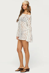 Off Shoulder Sheer Lace Mini Dress
