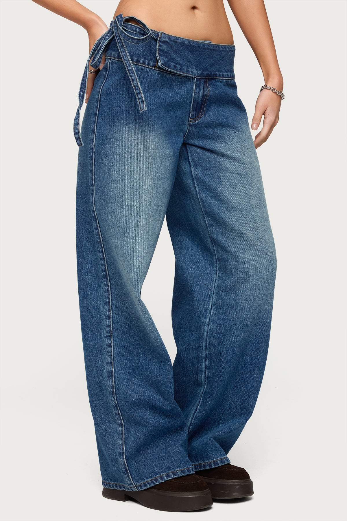 Cleo Tie Waist Low Rise Baggy Jeans