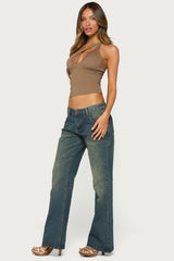 One Shoulder Peekaboo Lacey Cutout Top