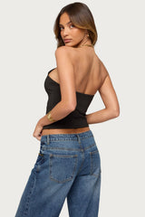 Alizie Beaded Chain Keyhole Halter Top