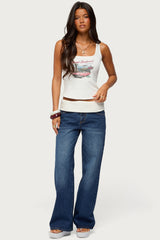 Knit Foldover Low Rise Baggy Jeans