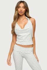 Eloisa Polka Dot Buckle Halter Top