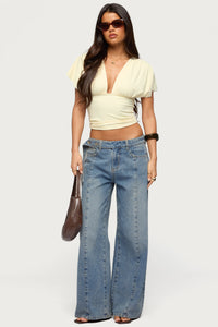 Buttoned Waist Low Rise Baggy Jeans