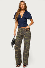 Flutter Plunging V Neck Top