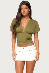 Flutter Plunging V Neck Top
